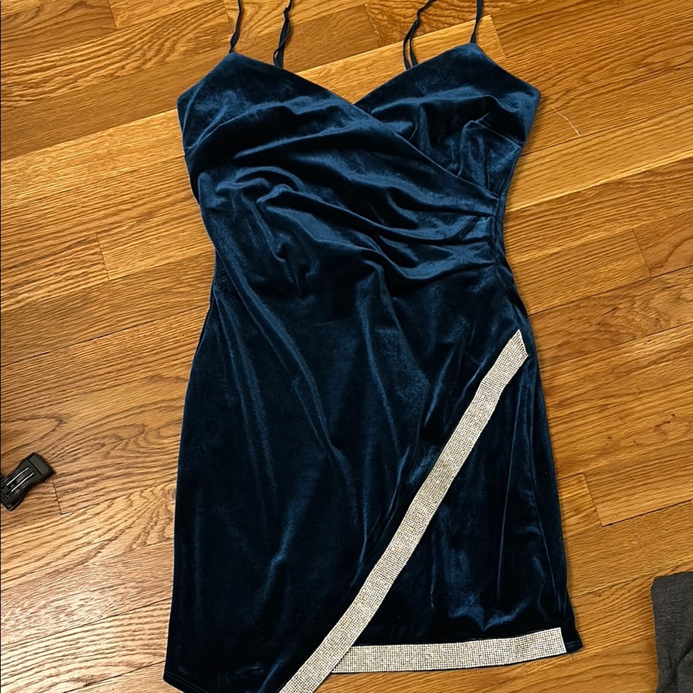Dark Blue Velvet Mini Dress
